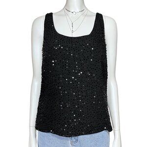 Vintage 90s Black 100% Silk Beaded Sequin Going Out Top S/M Whimisigoth Gothic